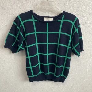 Vintage Petite Illustrations Womens Geometic Design Blk/Green Sweater Sz P/Small